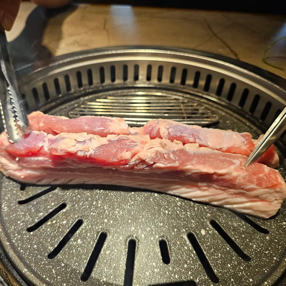 Thick pork belly on the grill
