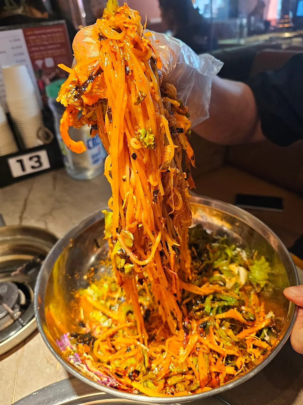 Spicy giant jjolmyeon piled with vegetables