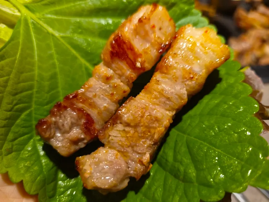 Cooked aged pork neck and pork belly
