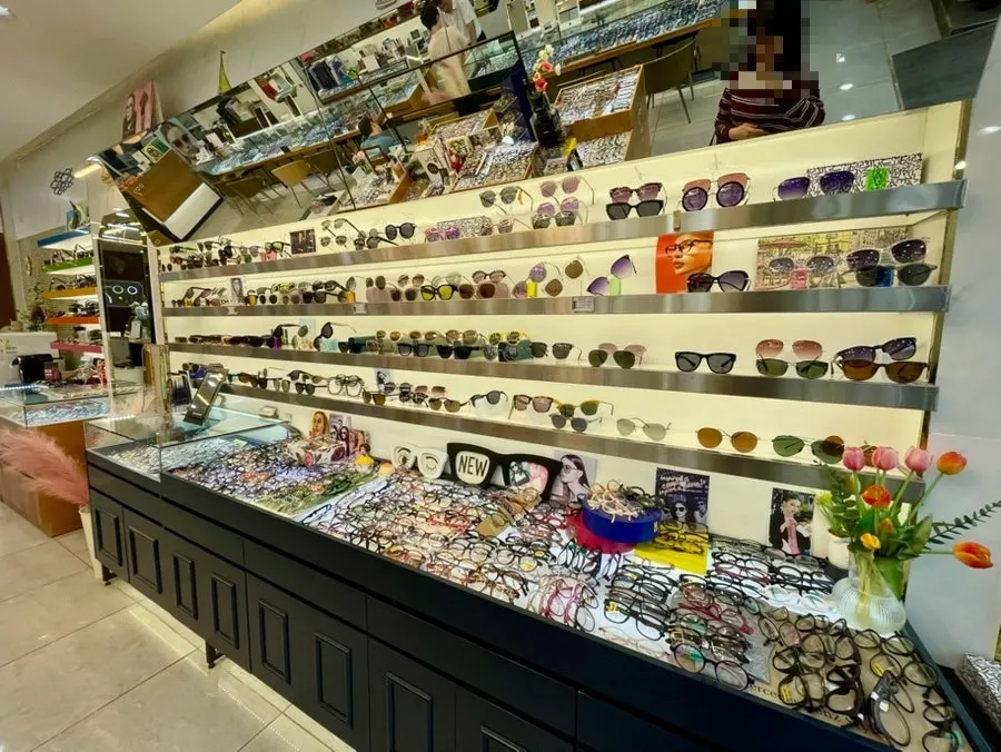 Frame display shelves at 007 Optical