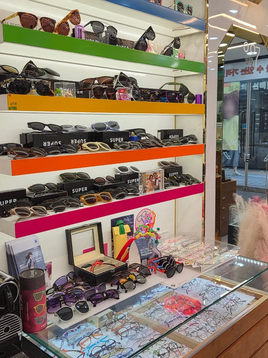 View of the 007 Optical store in front of the display shelves