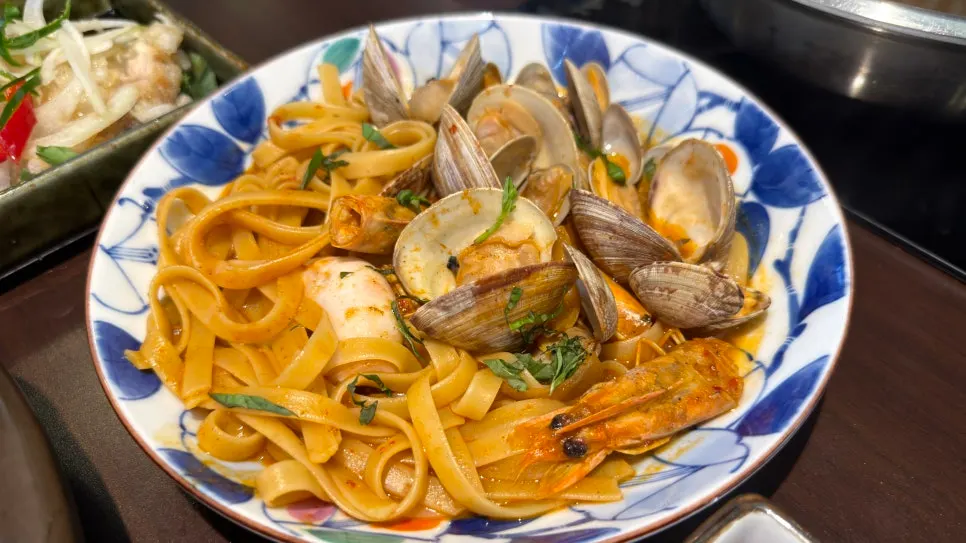 Seafood pasta with shrimp and clams