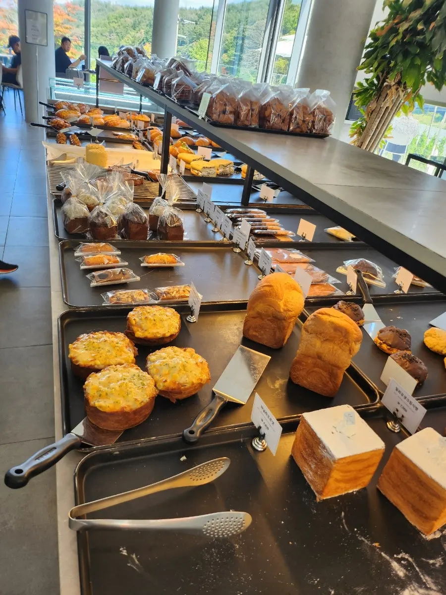 Bread display case in the afternoon