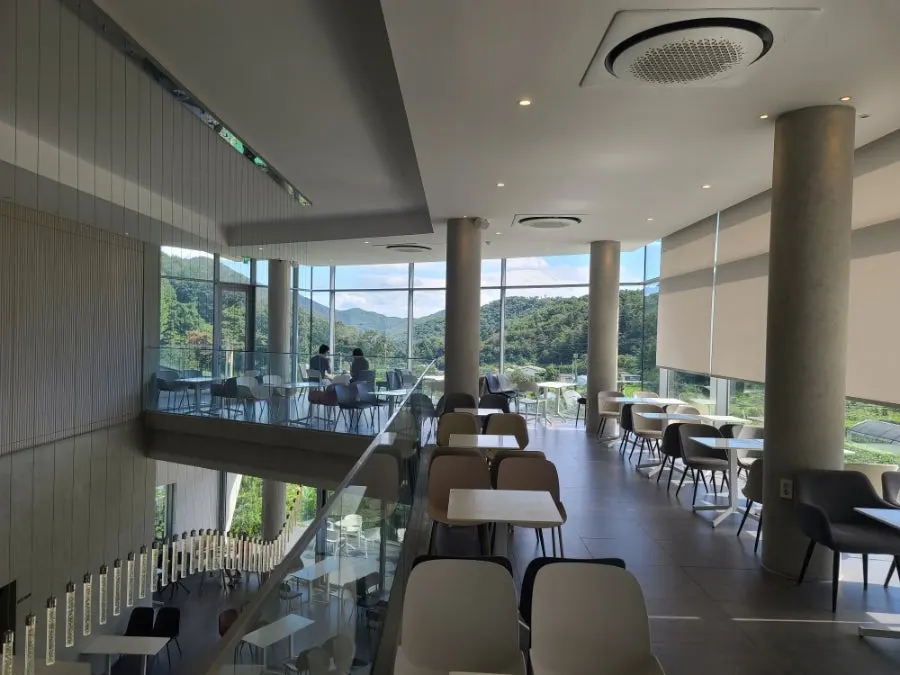 Spacious seating layout inside Café Sum