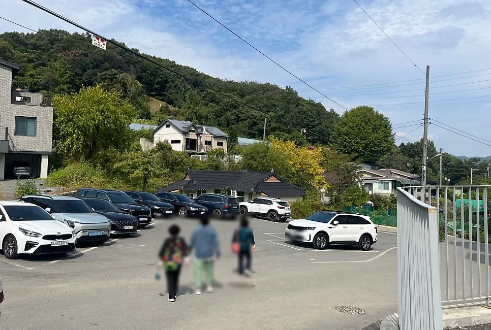 The spacious parking lot in front of Sum