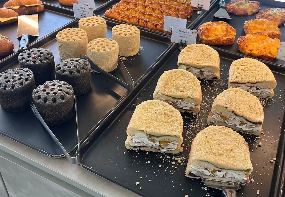 Croissants and pastries on display