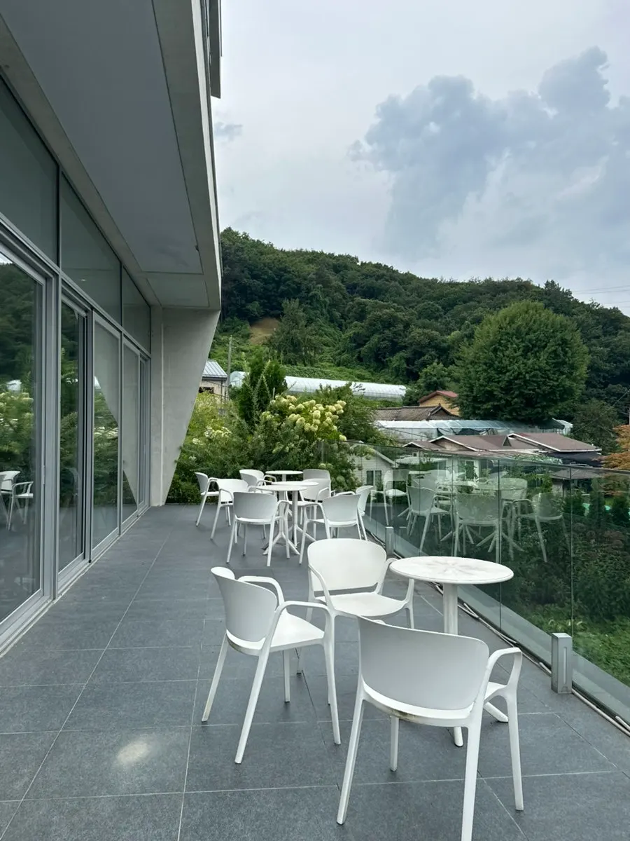 Outdoor parasol seating at Sum