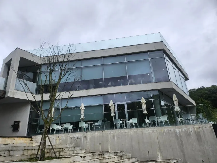 The grand exterior of the Sum café building near Namhansanseong