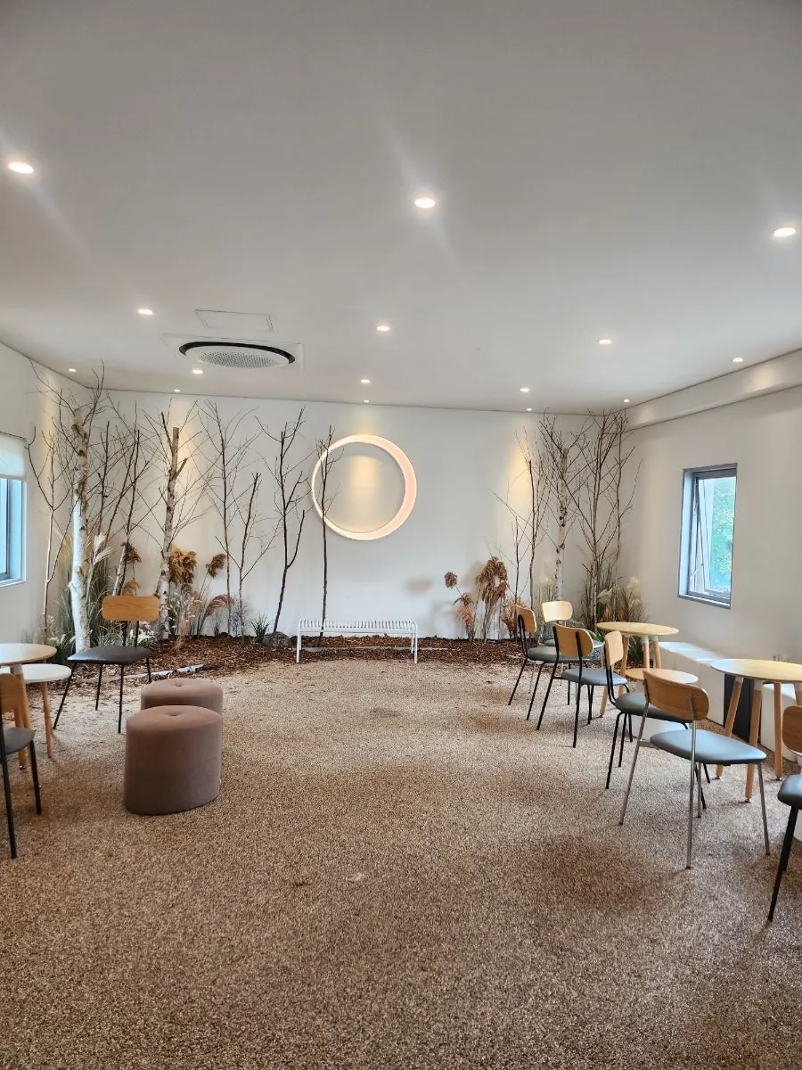 Seating inside the music room in Sum's annex