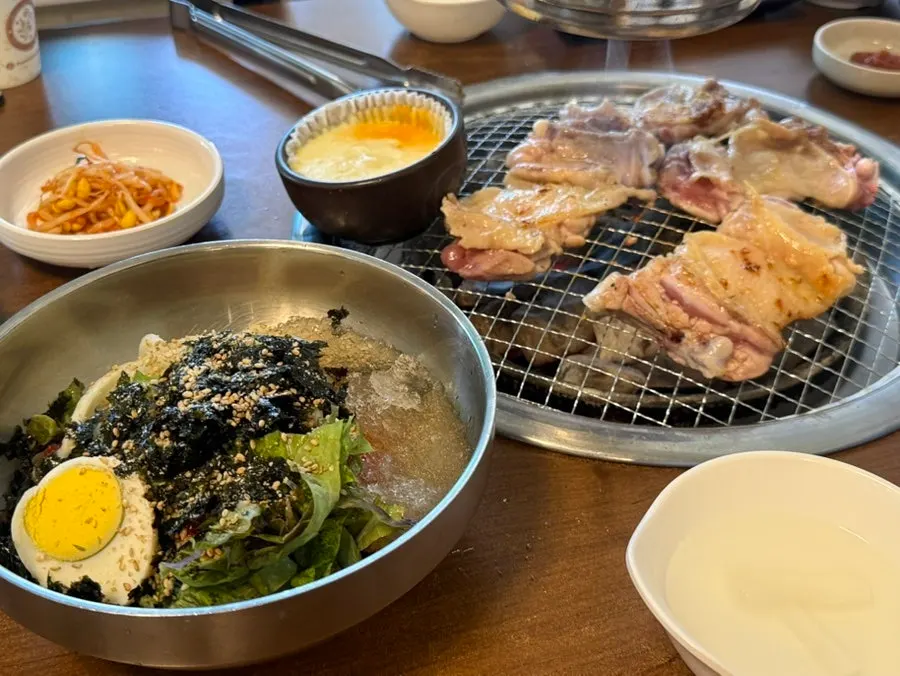 A bowl of bibim memil makguksu with icy bits