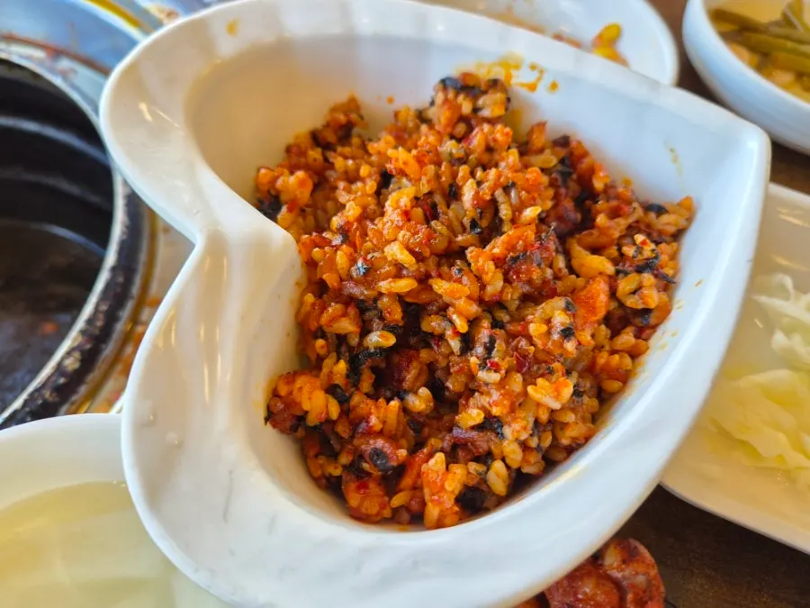 Spicy fried rice served in a heart-shaped bowl