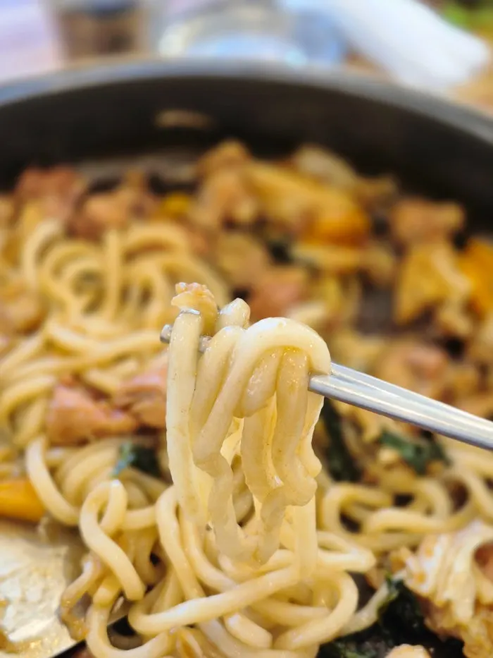 Close-up of sauce-coated dakgalbi