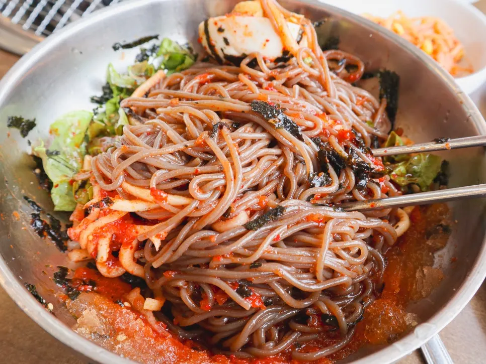 A bowl of spicy buckwheat noodles