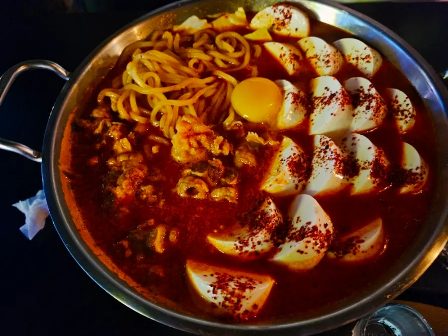 Sauce-soaked Chinese-style noodles in Sundubu Dan
