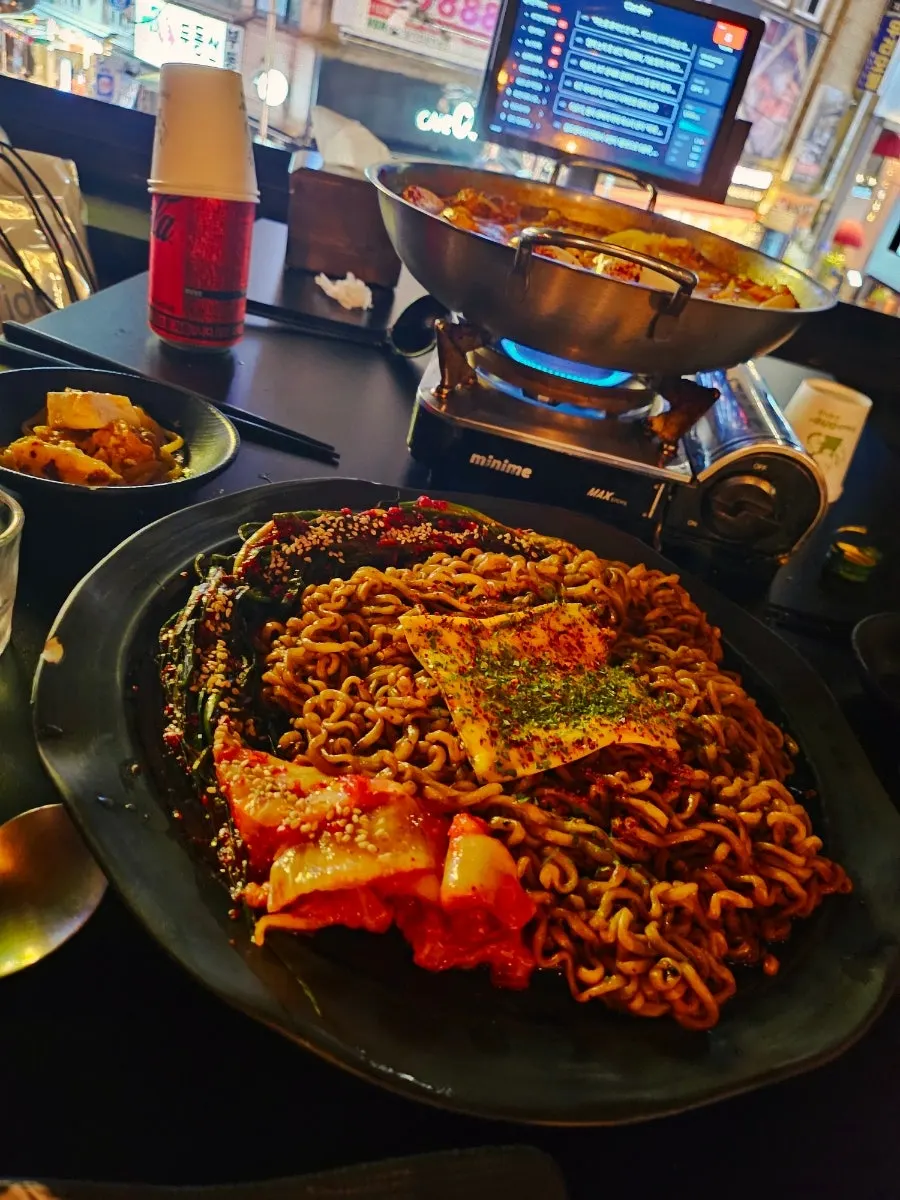 Budan's Jjapagetti with green onion kimchi