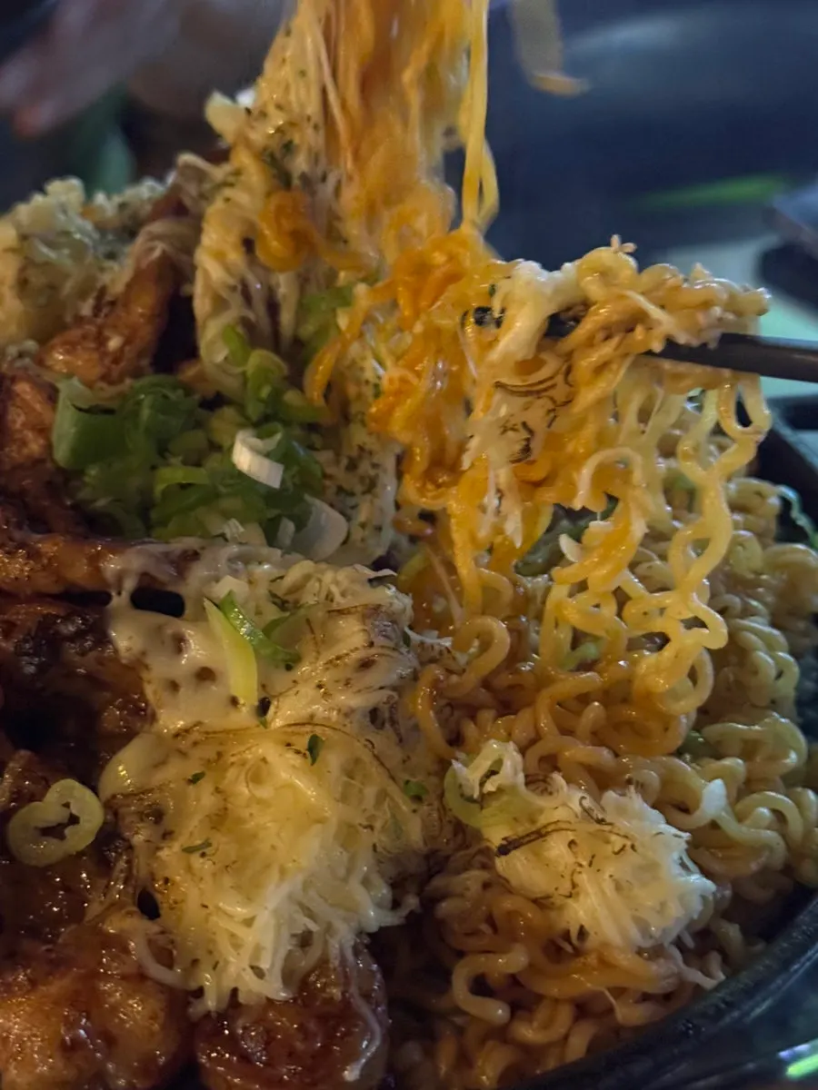 A piece of sauce-soaked beef intestine