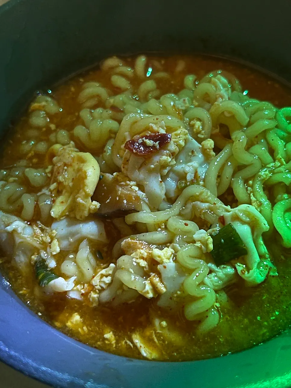 Seafood jjamppong and Daesun soju on the table