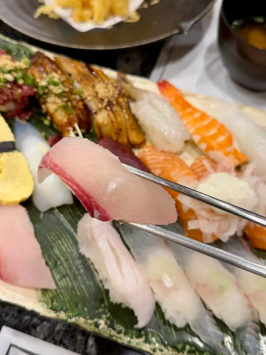 Salmon sushi from the set menu
