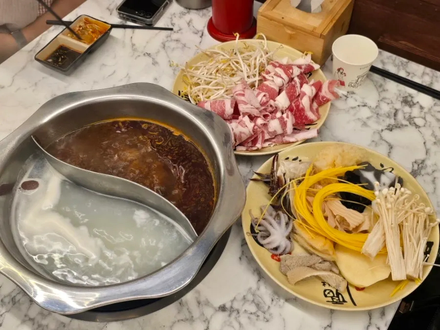 Ordered hotpot & lamb skewer set for two