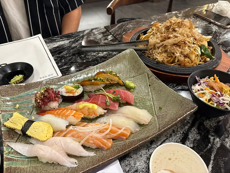 Plate of assorted sushi from the A-set