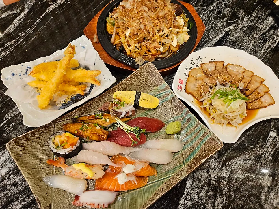 Table set with Set 2 and shrimp tempura
