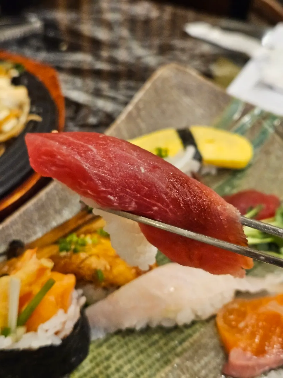 Close-up of salmon sushi