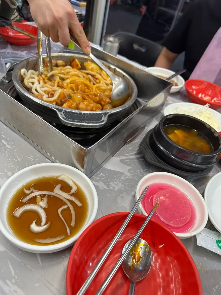A meal of chewy, nutty seasoned yang gopchang