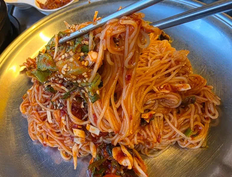 A plate of premium bibim noodles for two