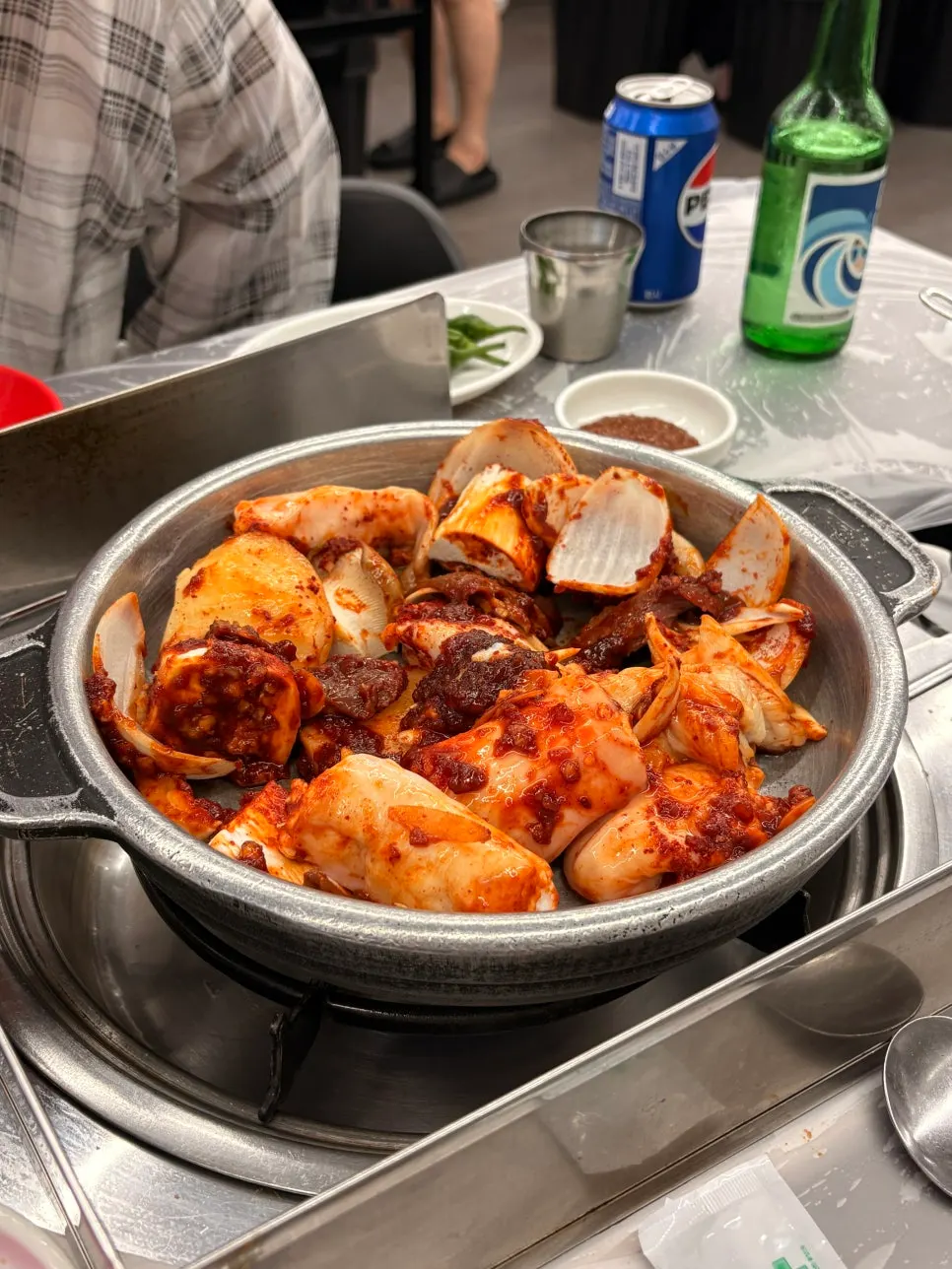 Two servings of stone-pan seasoned yang gopchang