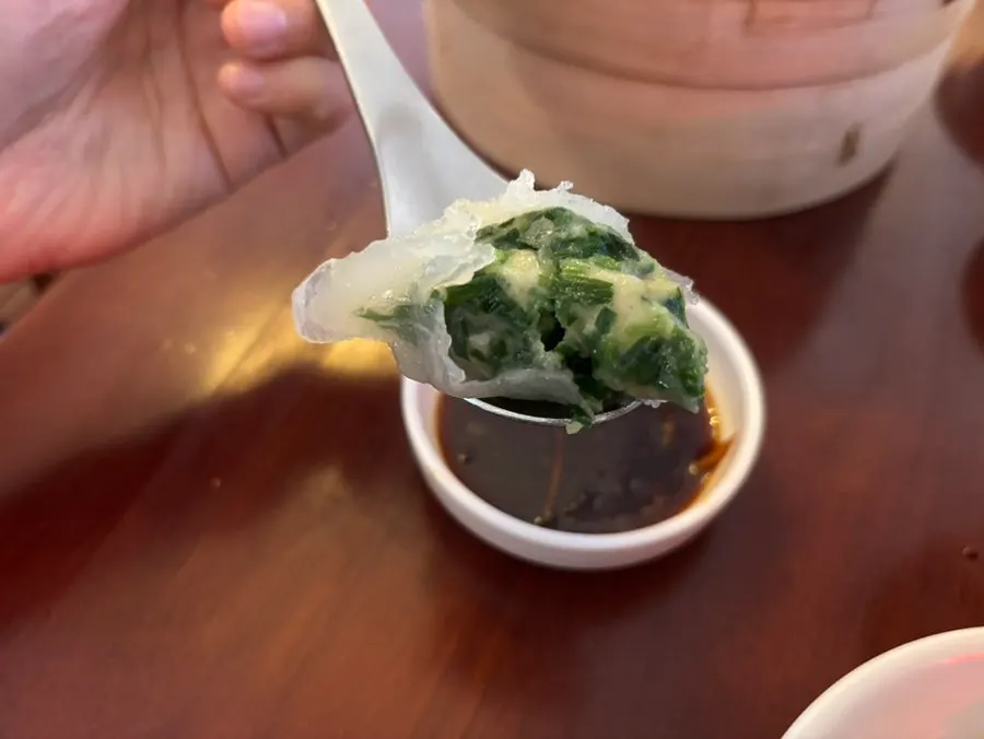 Close-up of shrimp-filled shaomai