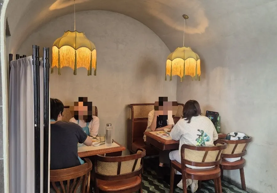 First-floor dining room packed with lunchtime customers