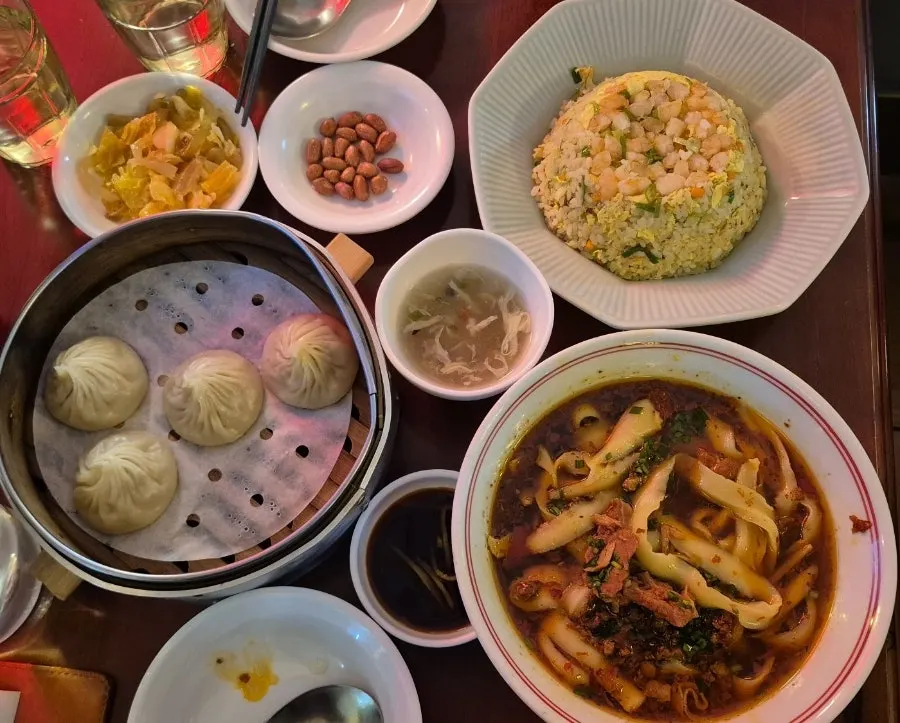 Shrimp fried rice served with egg drop soup