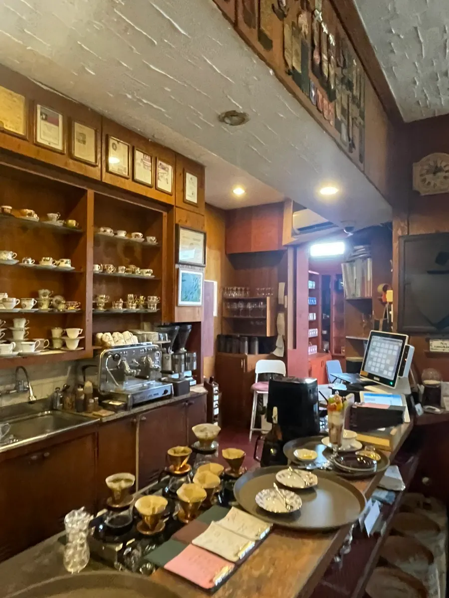 Elegant cups in the café interior