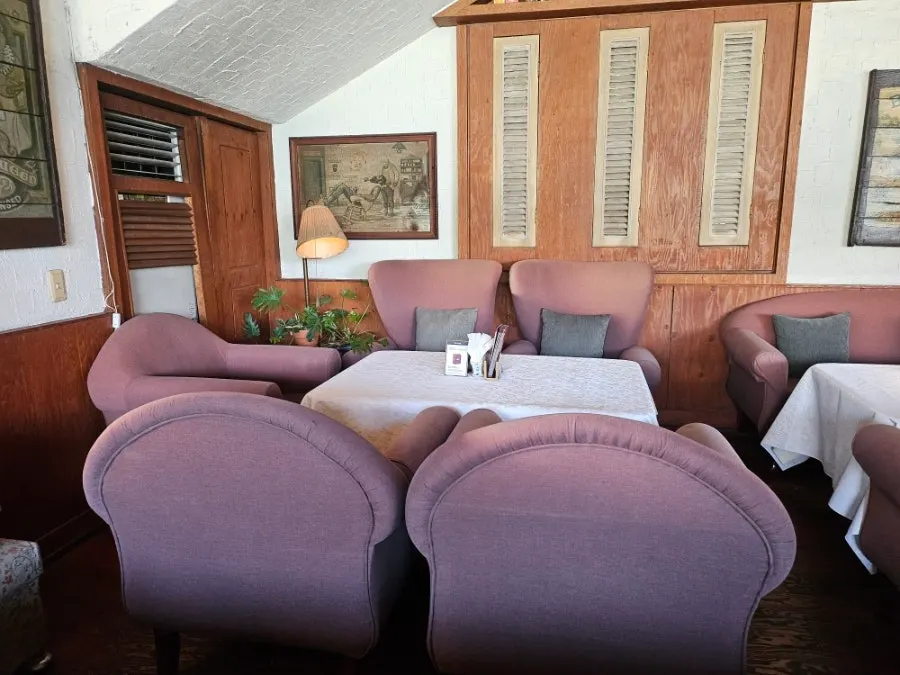An indoor table with a Bukhan River view
