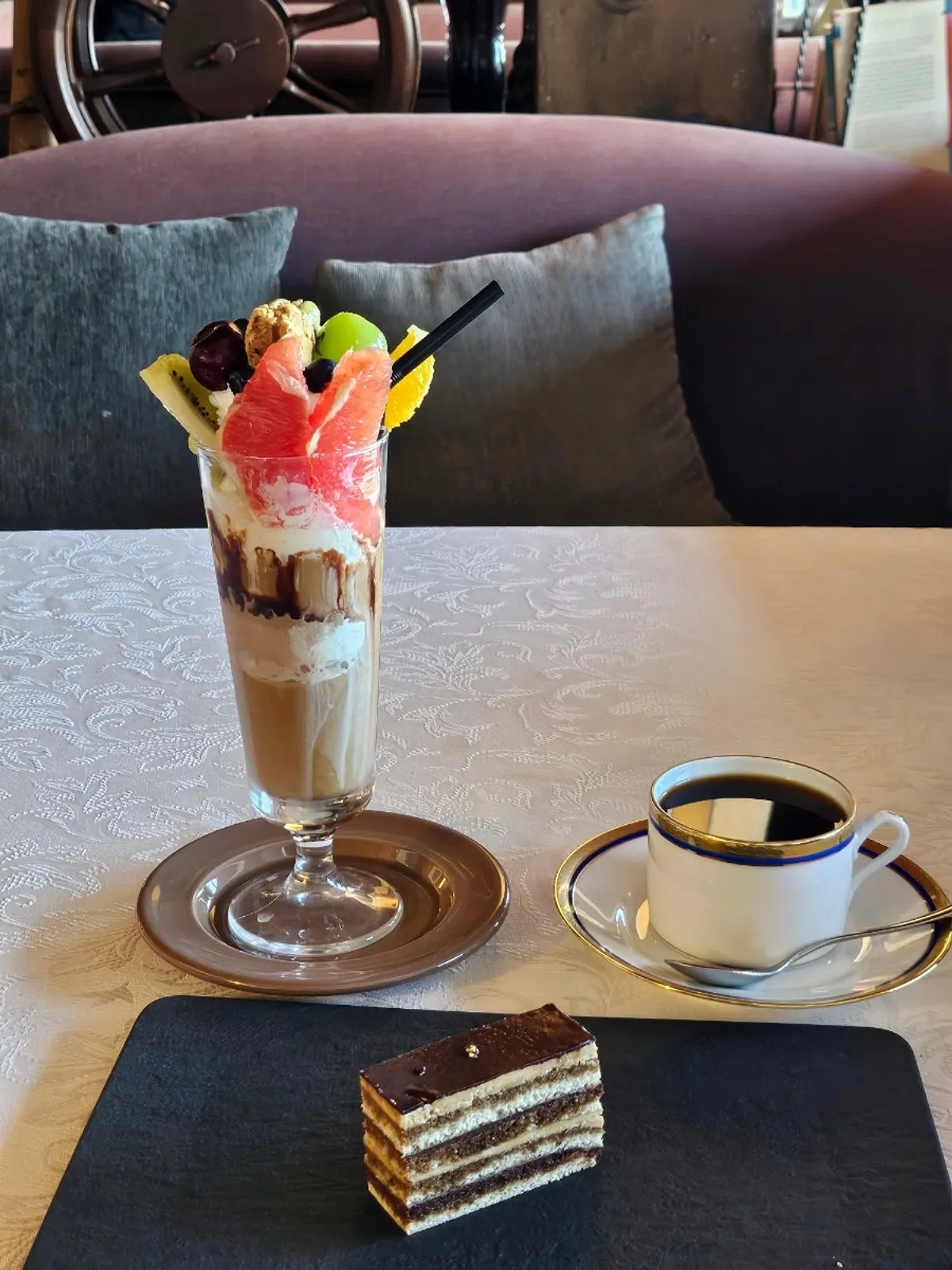A dessert table set against the Bukhan River view