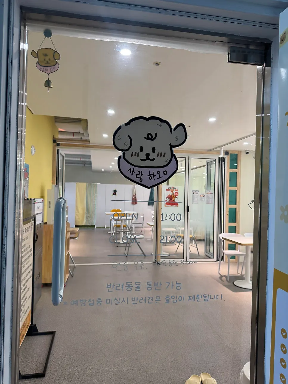 House rules for the dog café posted at the entrance