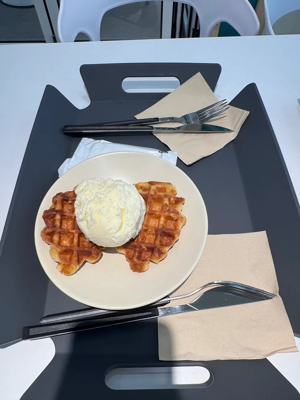 Golden-browned waffle with coffee