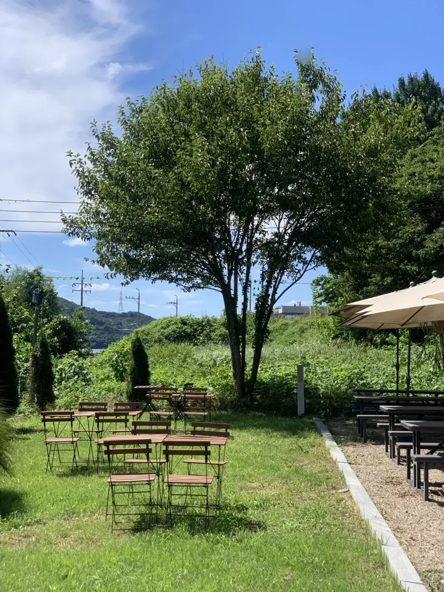 Outdoor table facing the river