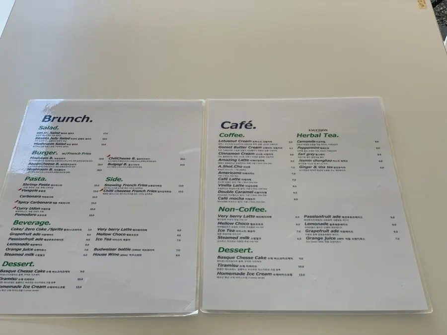 MR's menu board listing handmade burgers and pastas