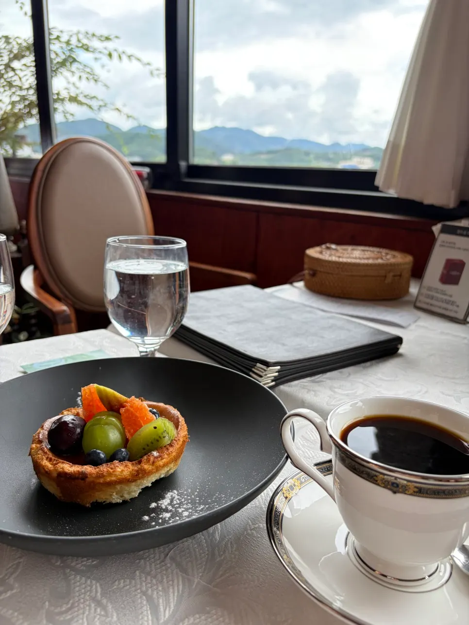 Enjoying tea time while looking out at the Bukhan River view