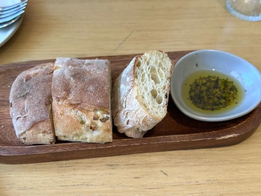 Warm scallion bread before the meal