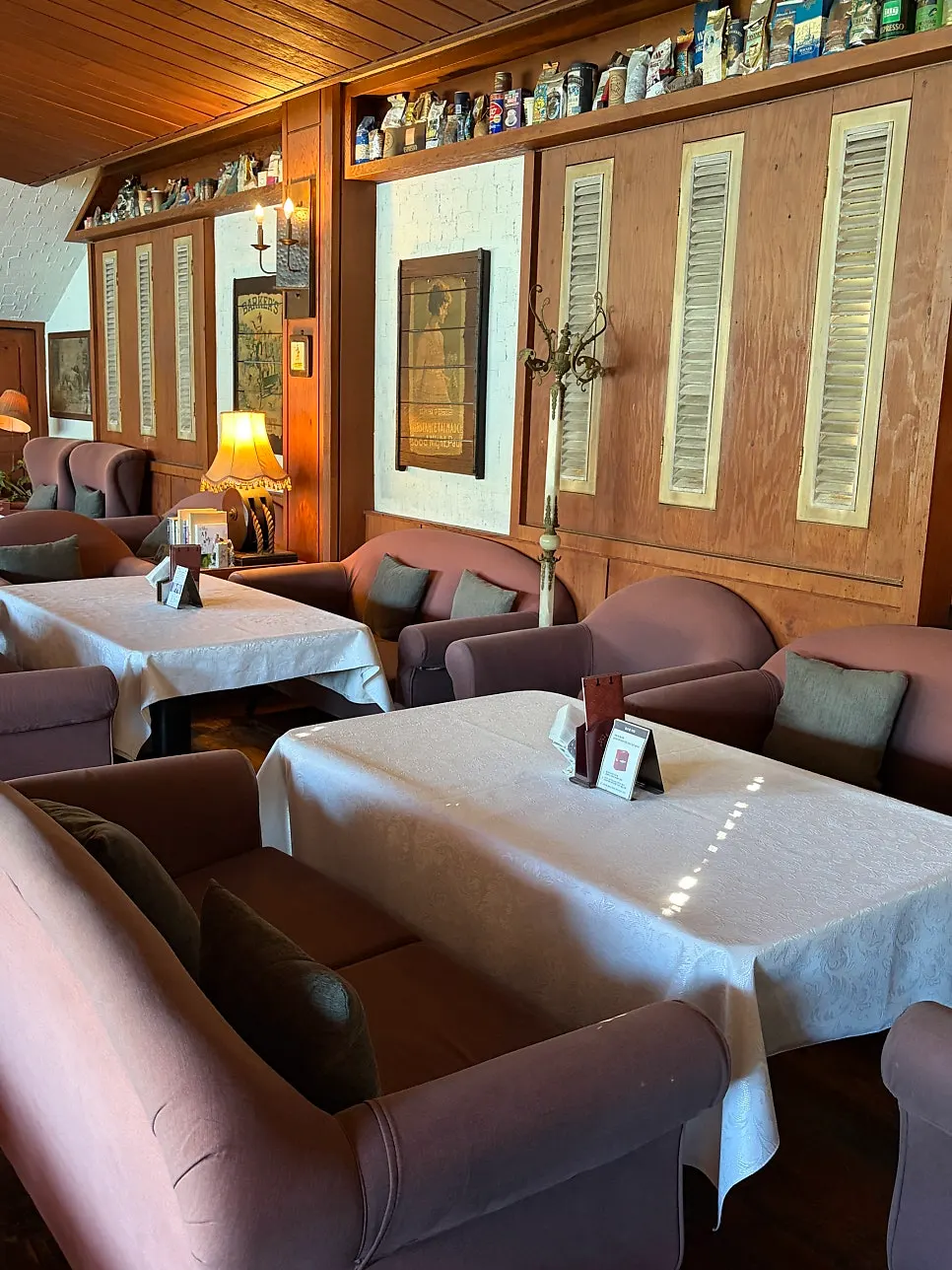 Indoor seating with soft lighting and sofas