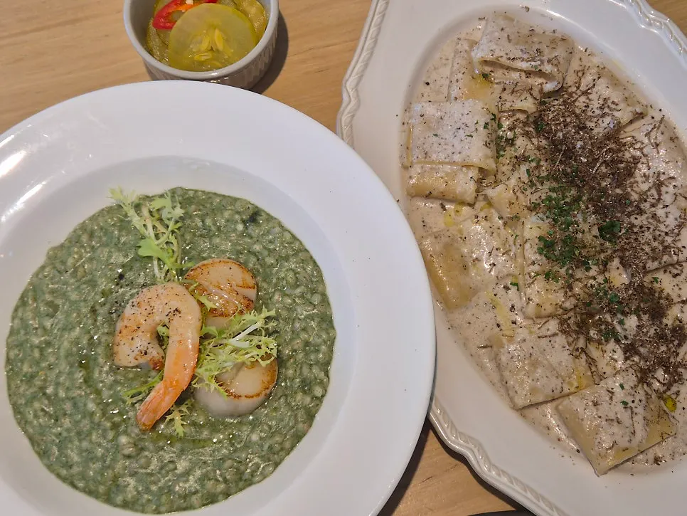 Pasta and risotto meal spread