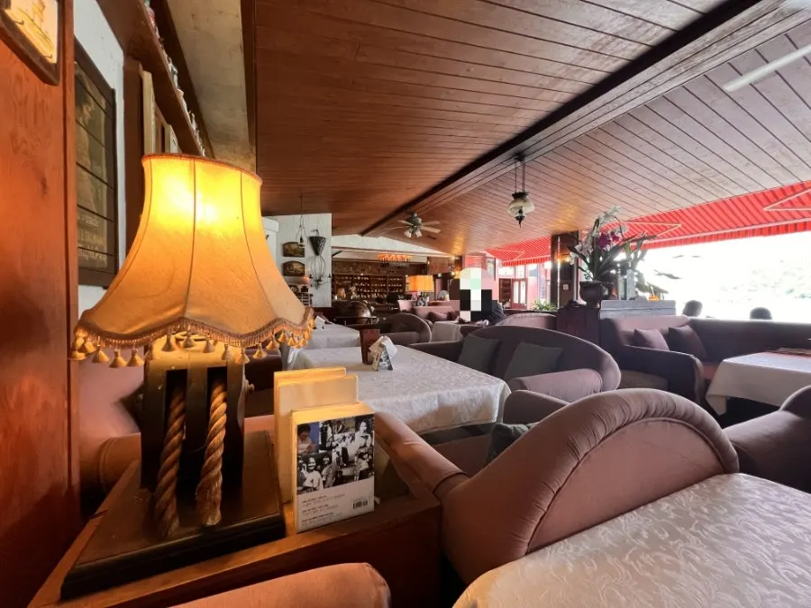 European-style café space with classical music playing