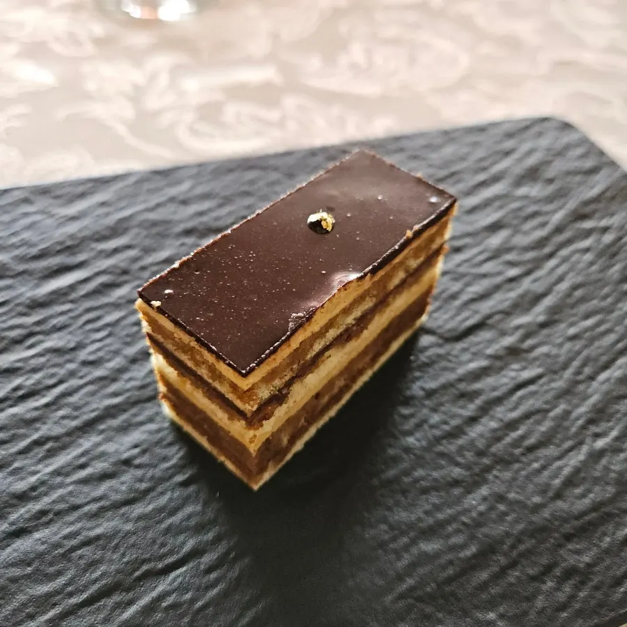 Opera cake ordered with hand-drip coffee