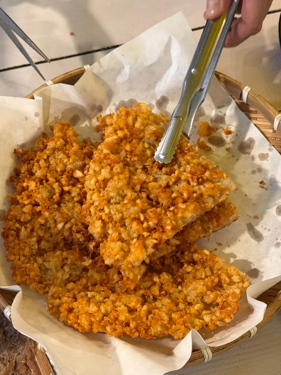 Potato pancake cut into pieces