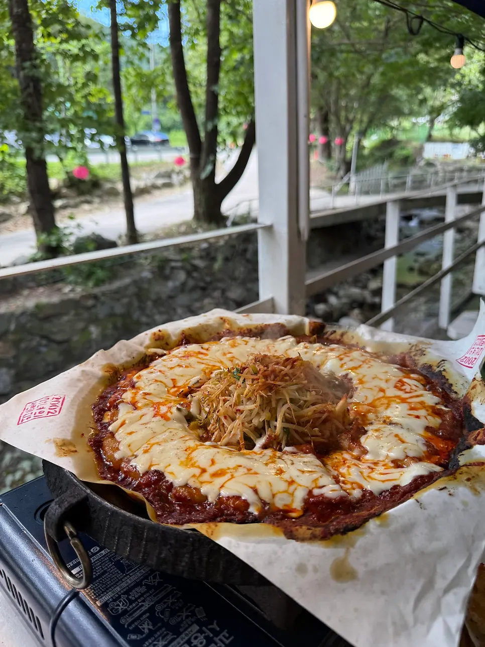 Tomato-sauce pork belly topped with cheese