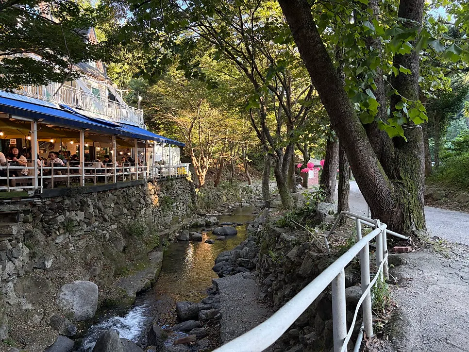 View of the valley stream flowing beside the restaurant
