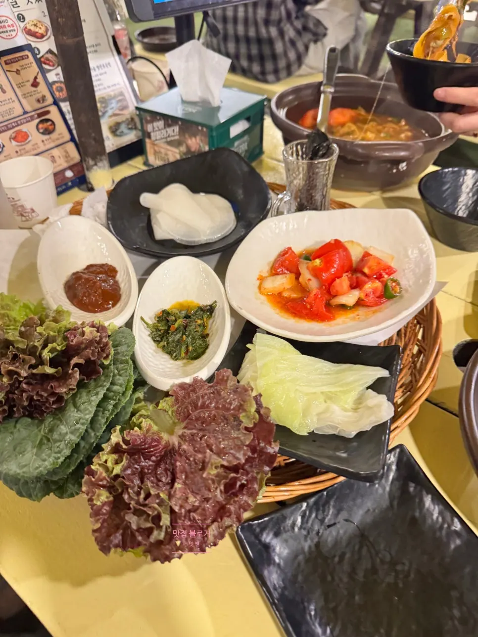 Vertical shot of the full side dish spread