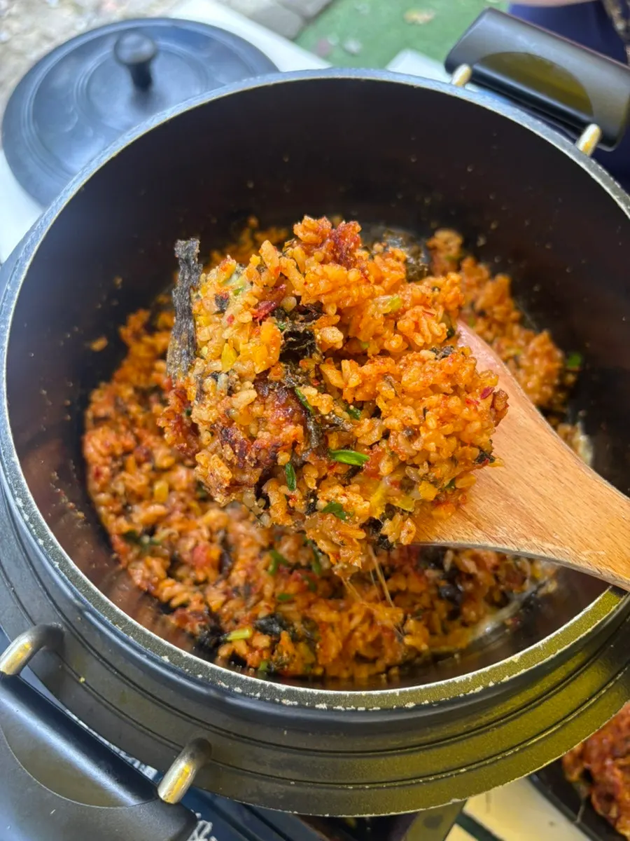 Fried rice showing crispy scorched rice on the bottom